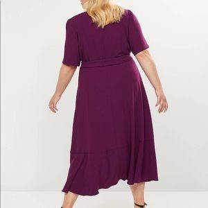 26W Dark Purple Wrapped Ruffle Hem Fit and Flare